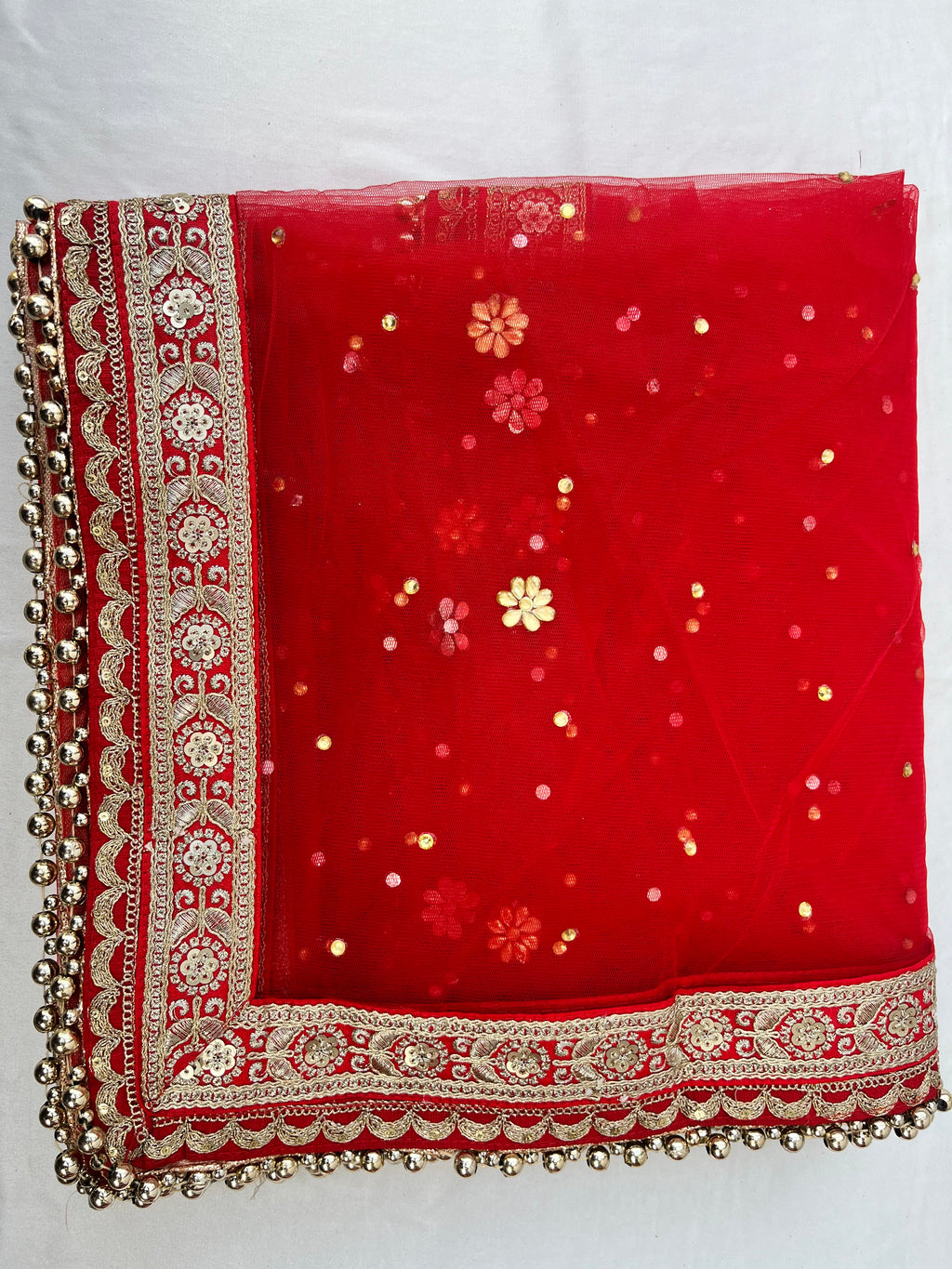 BRIDAL CHERRISH RED STONE WORK ZARI DUPATTA