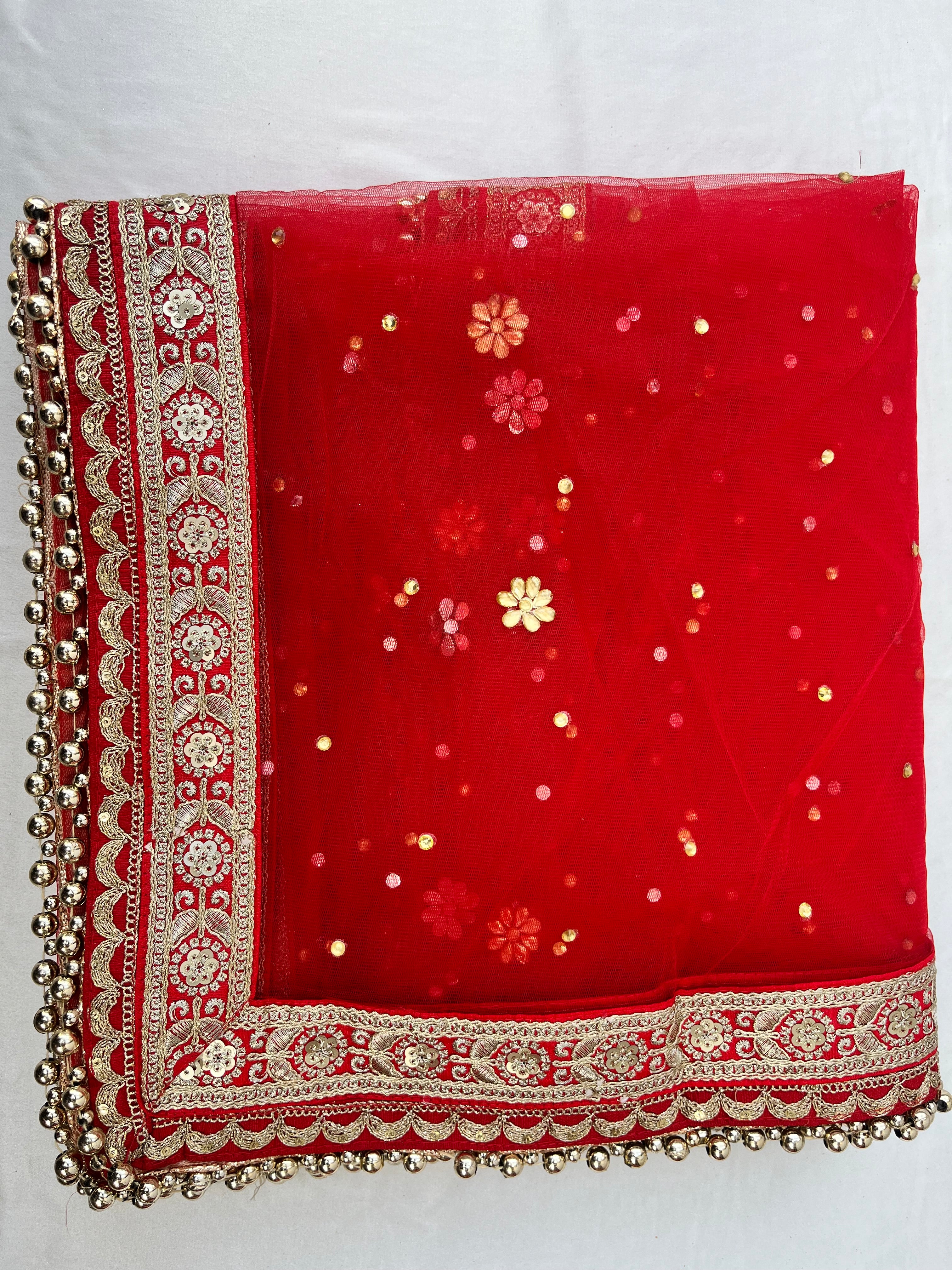 BRIDAL CHERRISH RED STONE WORK ZARI DUPATTA