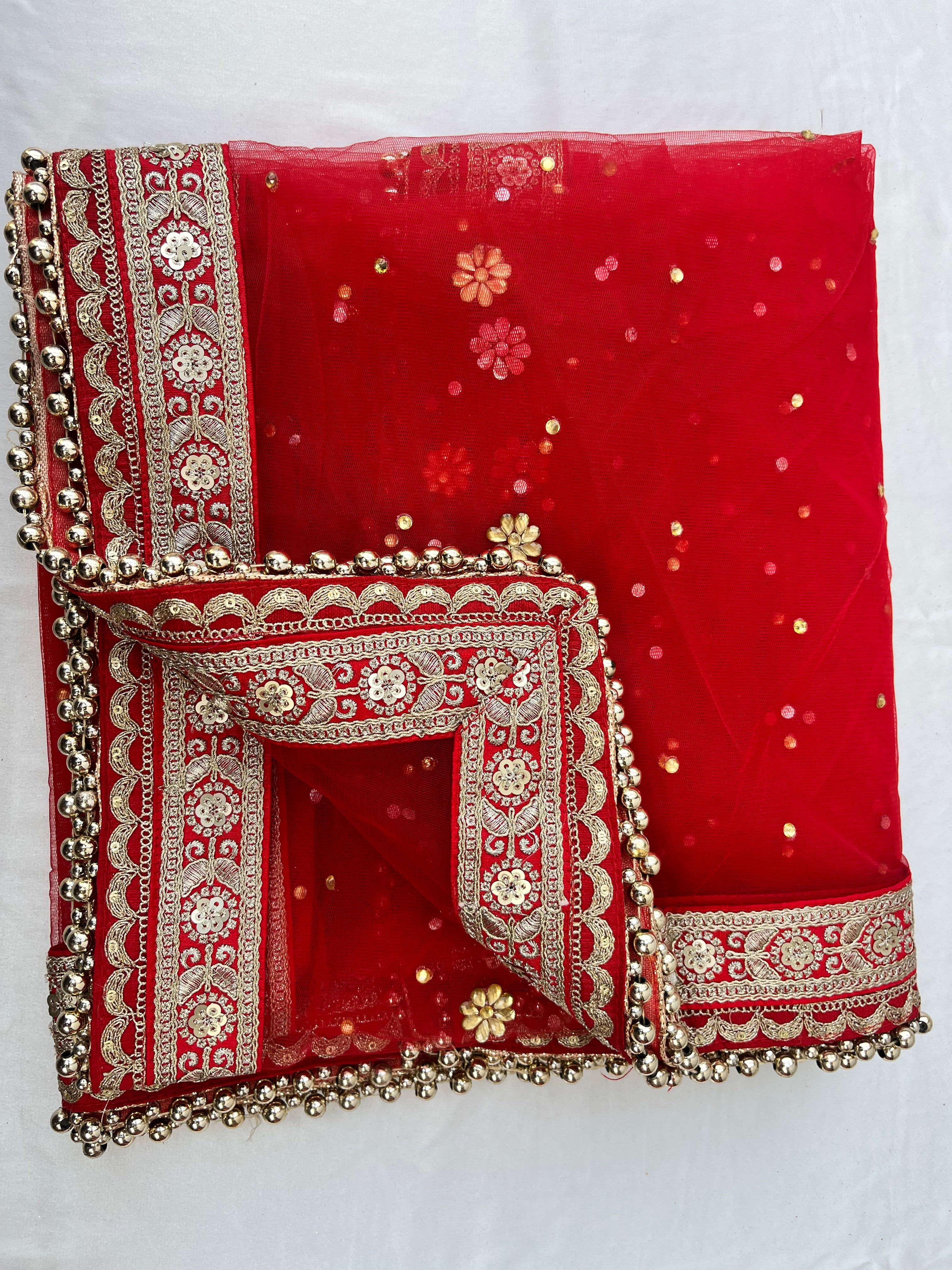 BRIDAL CHERRISH RED STONE WORK ZARI DUPATTA