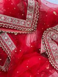 BRIDAL CHERRISH RED STONE WORK ZARI DUPATTA