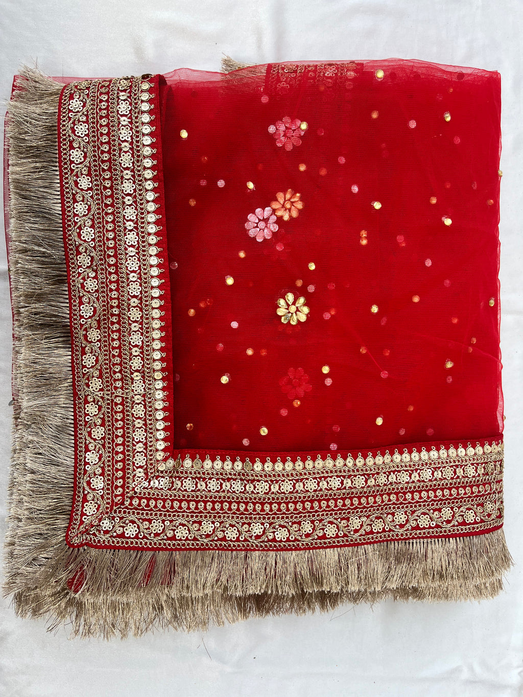BRIDAL SUHANA RED NET STONE WORK DUPATTA