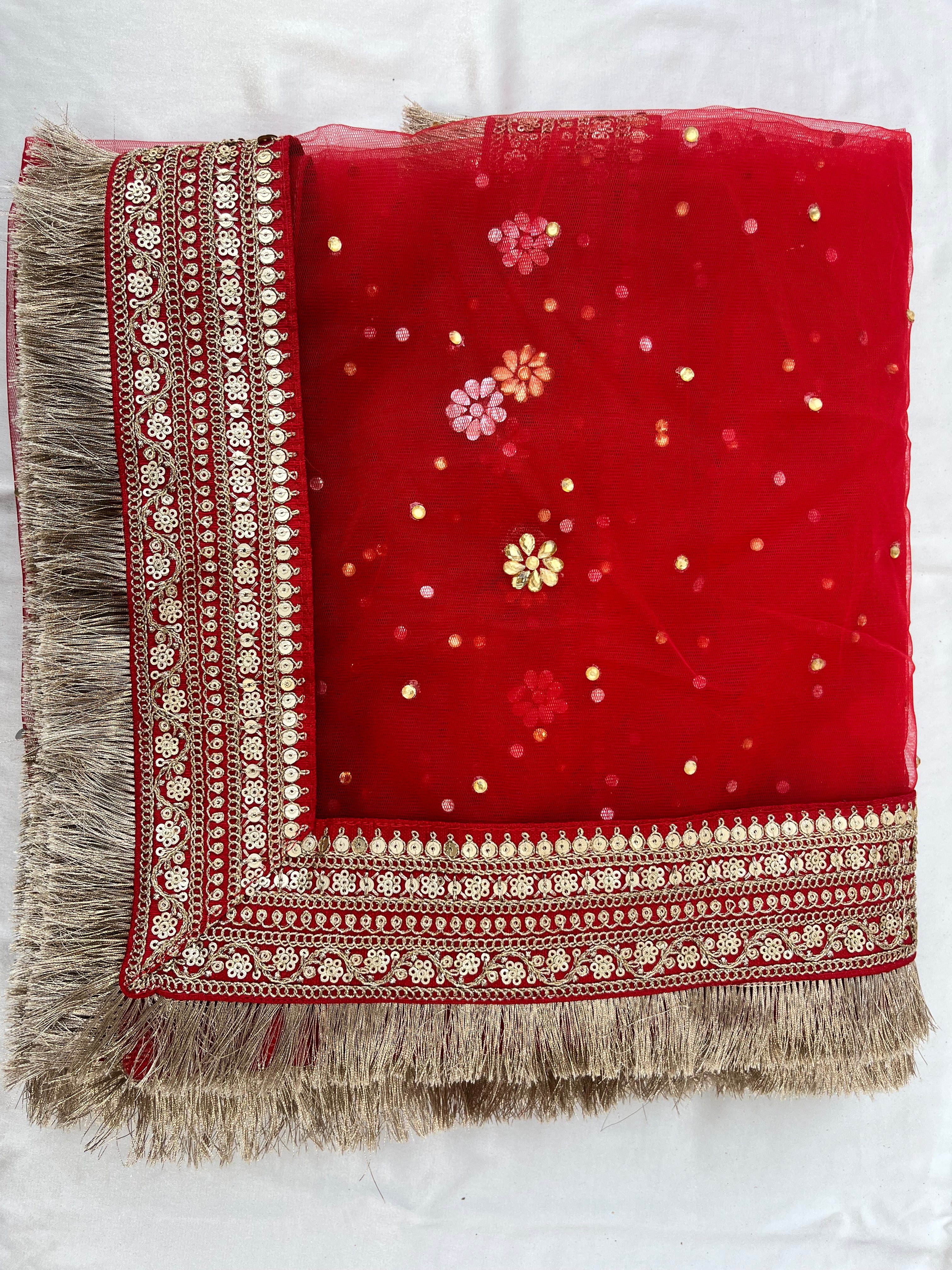 BRIDAL SUHANA RED NET STONE WORK DUPATTA
