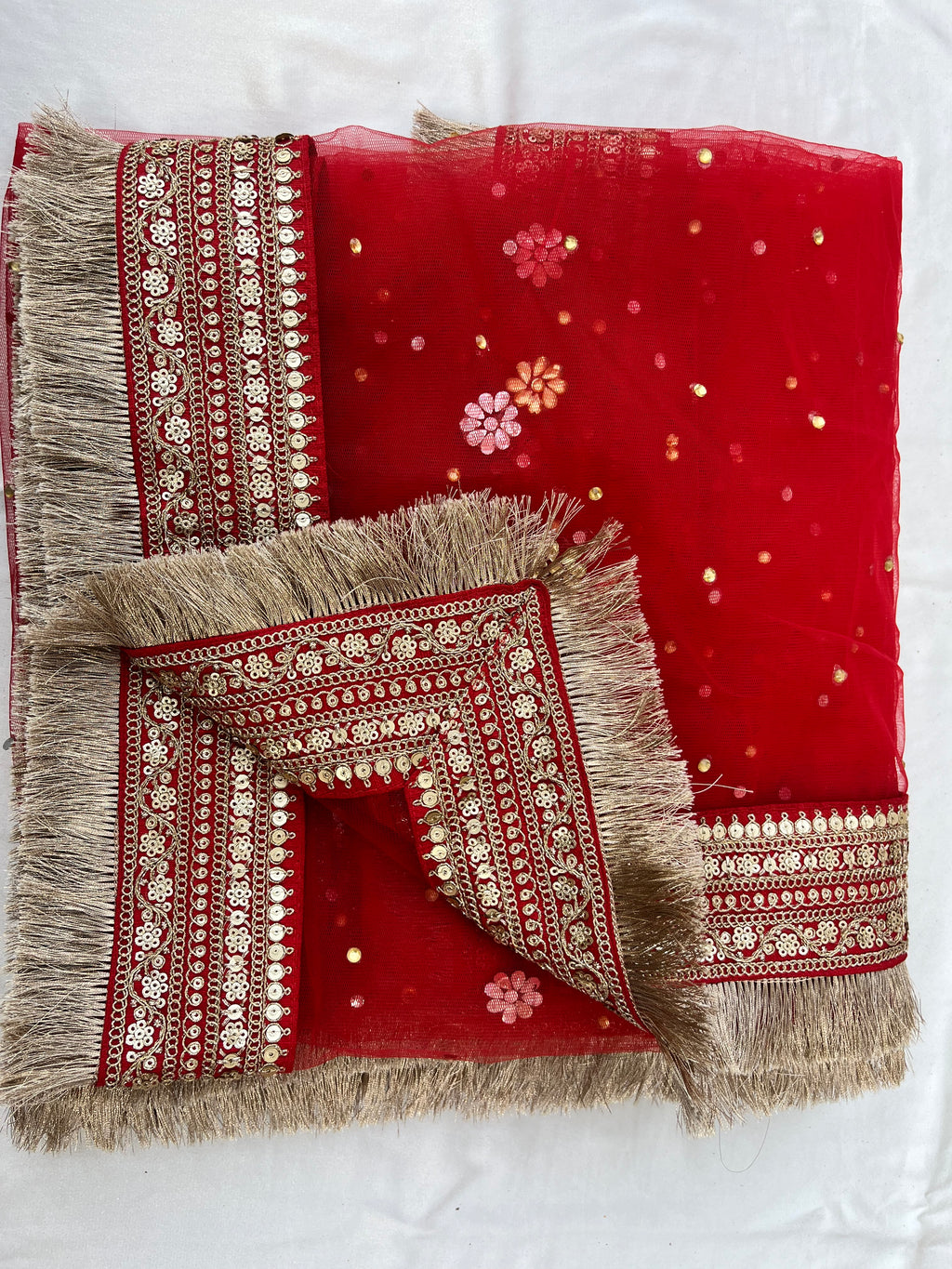 BRIDAL SUHANA RED NET STONE WORK DUPATTA