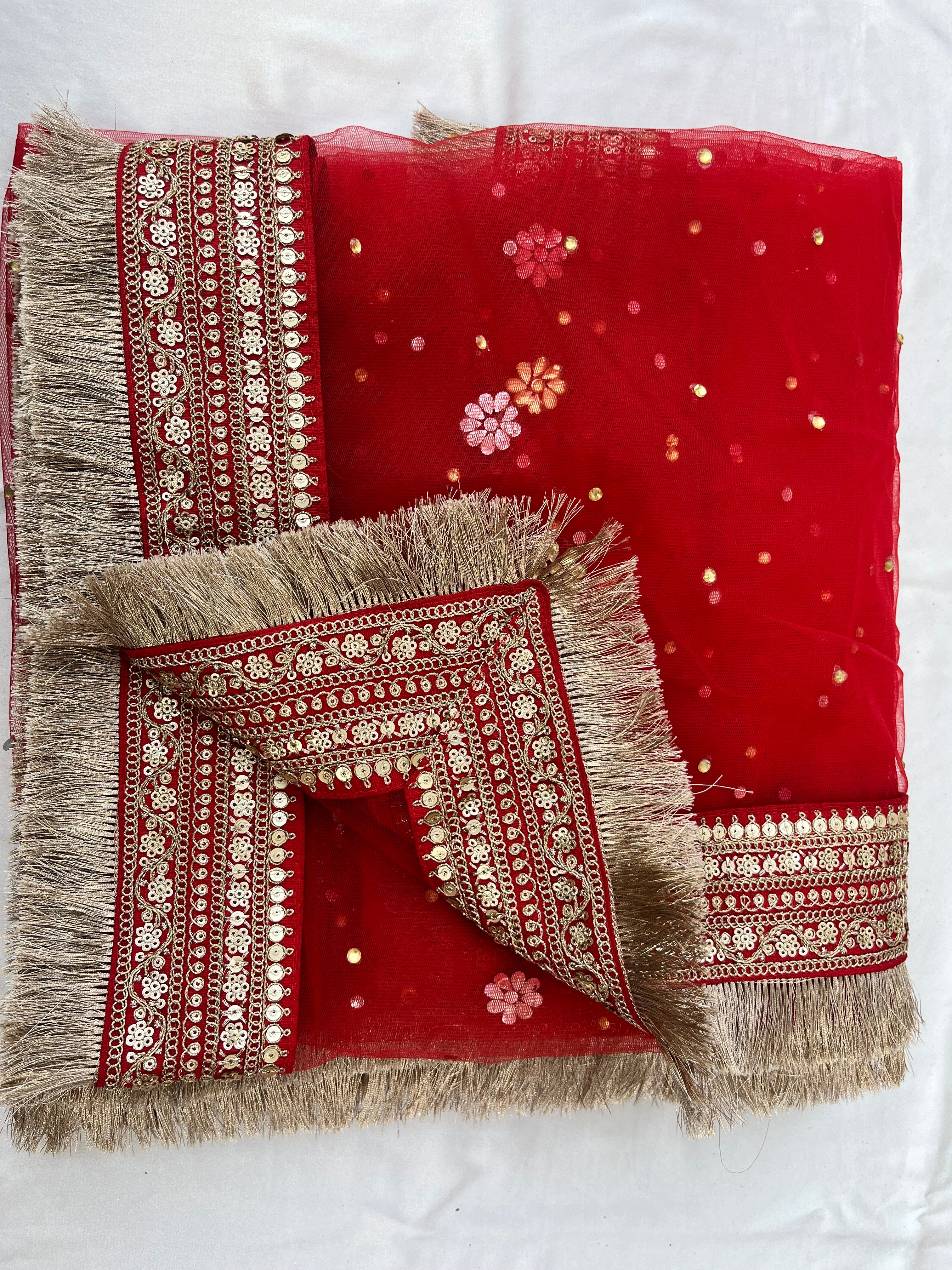 BRIDAL SUHANA RED NET STONE WORK DUPATTA