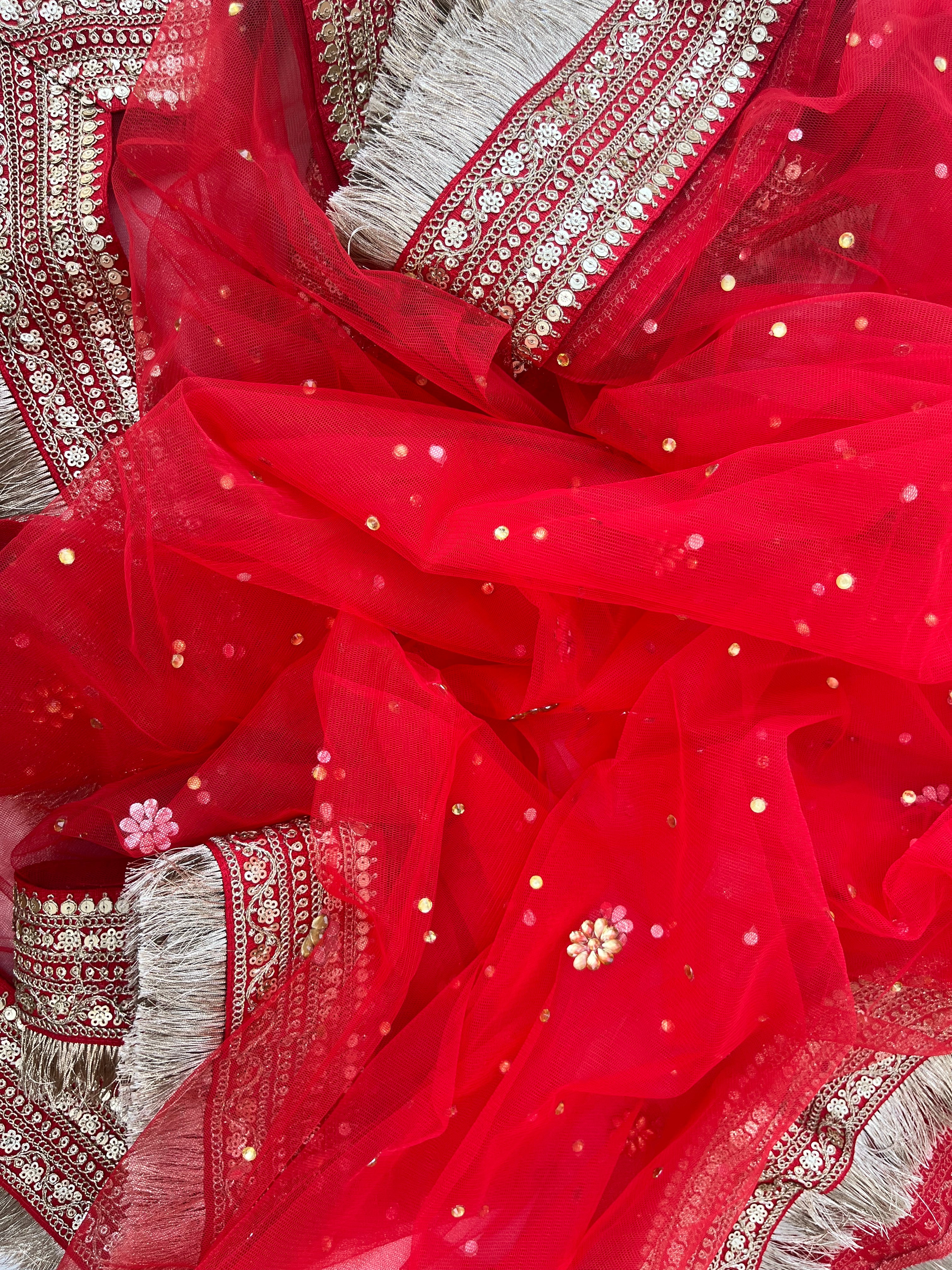 BRIDAL SUHANA RED NET STONE WORK DUPATTA