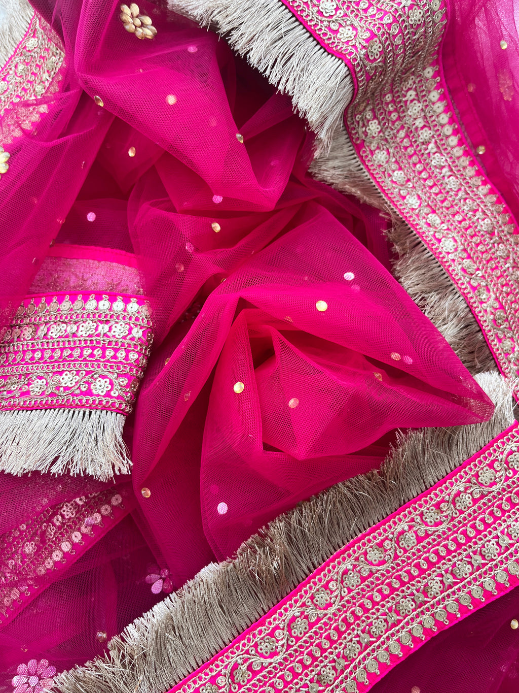 BRIDAL PINK NAZISH STONE EMBROIDERED DUPATTA WITH FRINGES