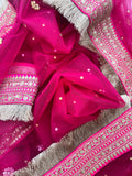 BRIDAL PINK NAZISH STONE EMBROIDERED DUPATTA WITH FRINGES