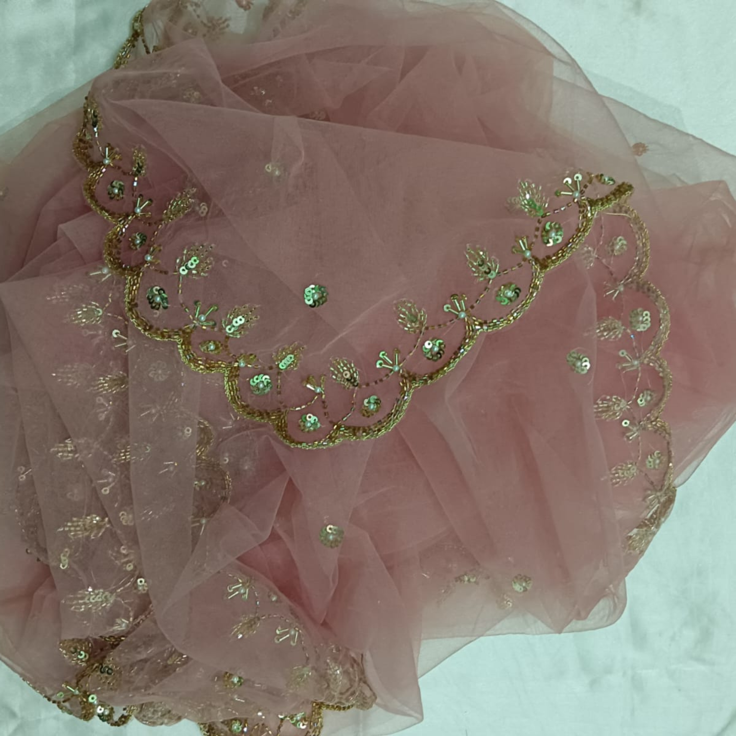 BRIDAL BEAUTIFUL PINK HAND EMBROIDERED DUPATTA