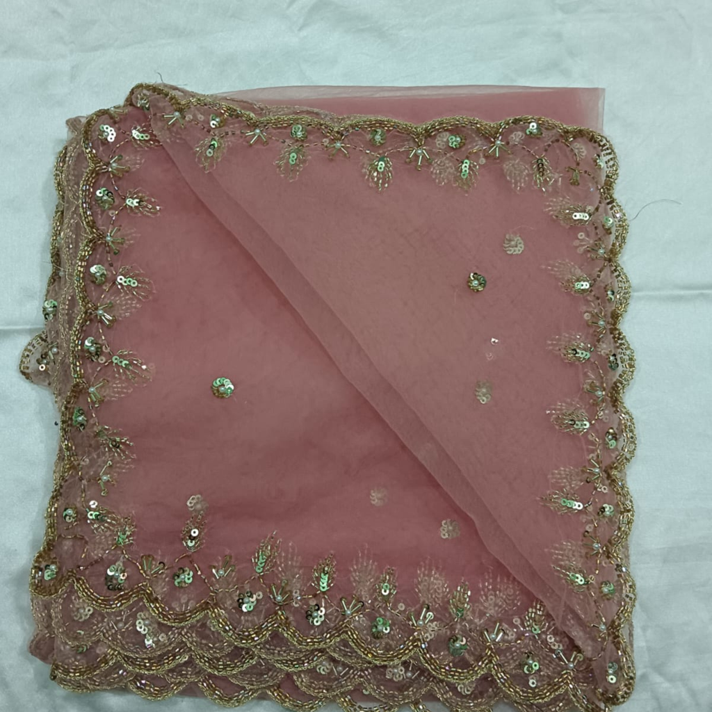 BRIDAL BEAUTIFUL PINK HAND EMBROIDERED DUPATTA