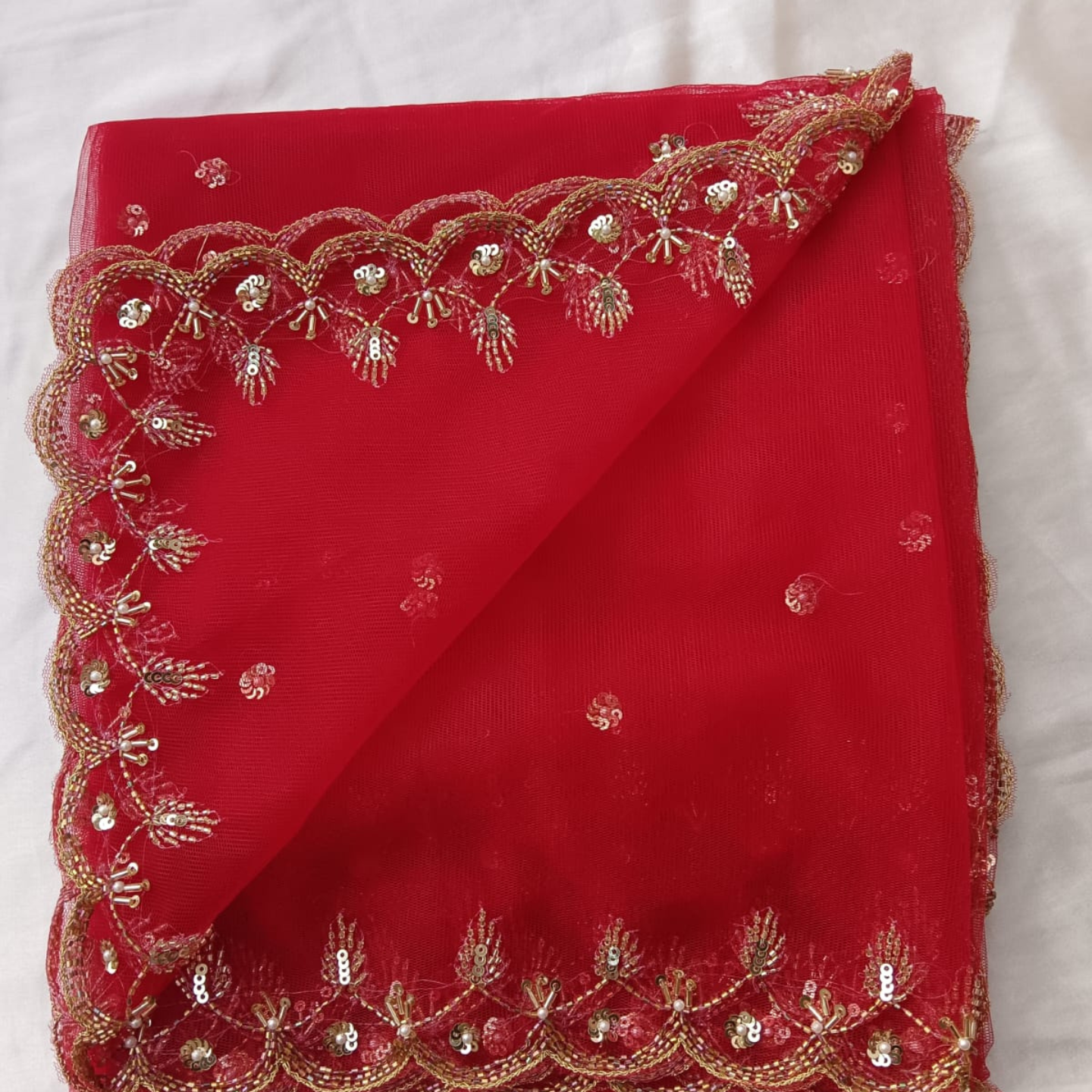 BRIDAL RED HAND EMBROIDERED DUPATTA