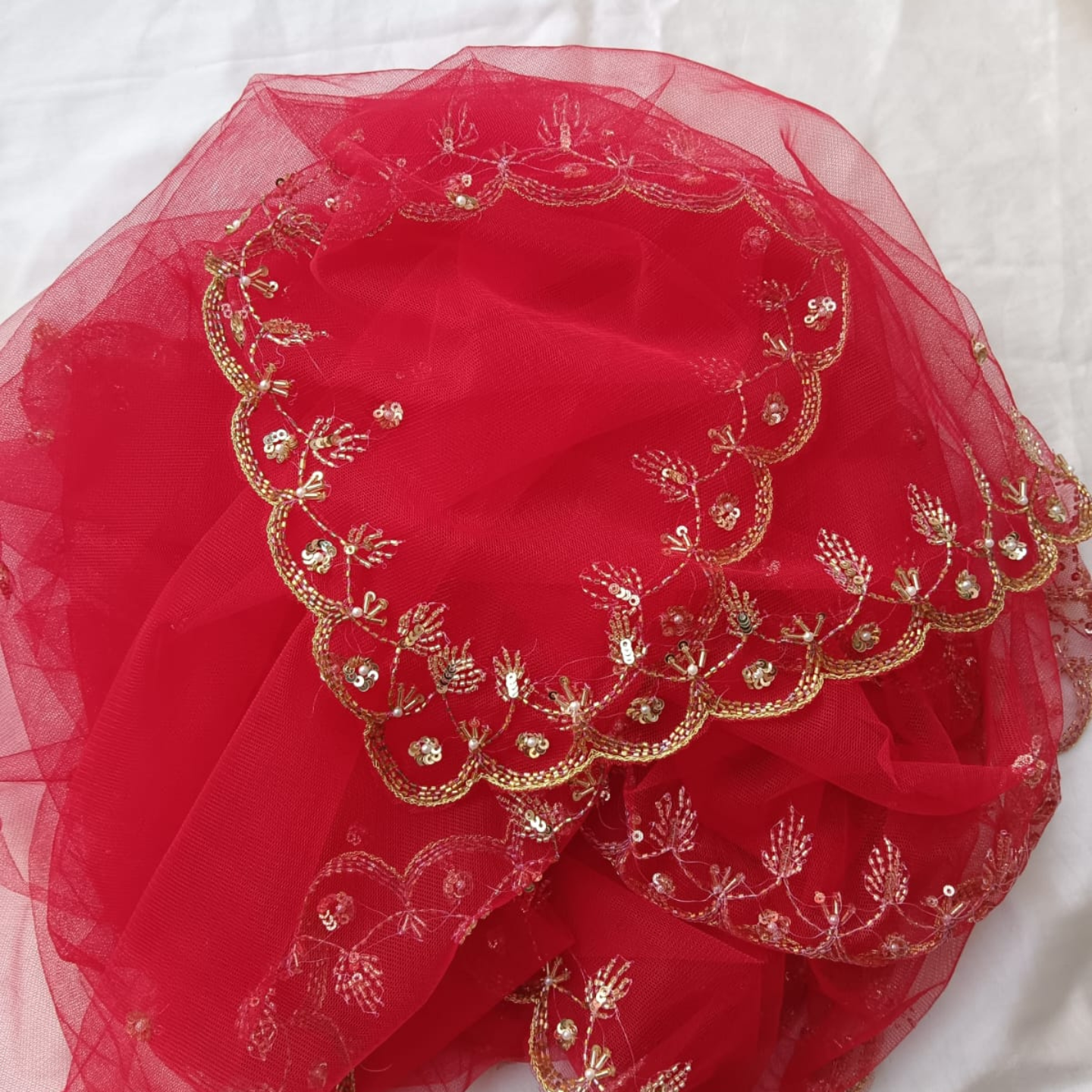 BRIDAL RED HAND EMBROIDERED DUPATTA