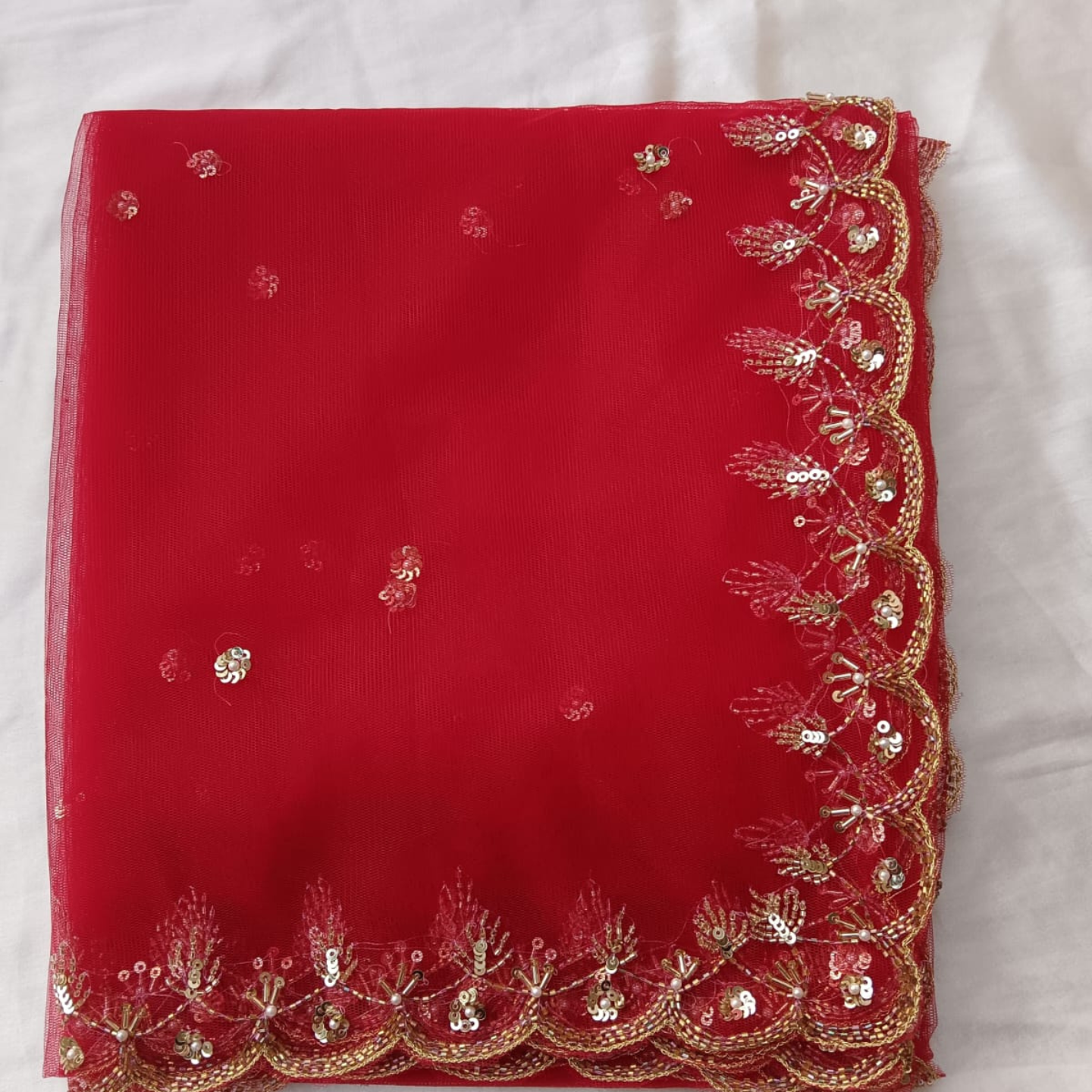 BRIDAL RED HAND EMBROIDERED DUPATTA